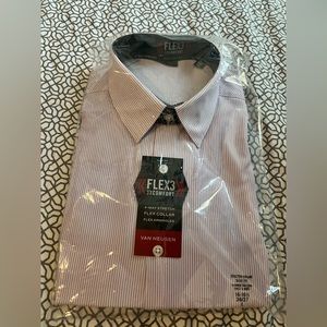 Can Heusen mens dress shirt, size L 36/37 16-16 1/2 slim fit, purple pinstripe